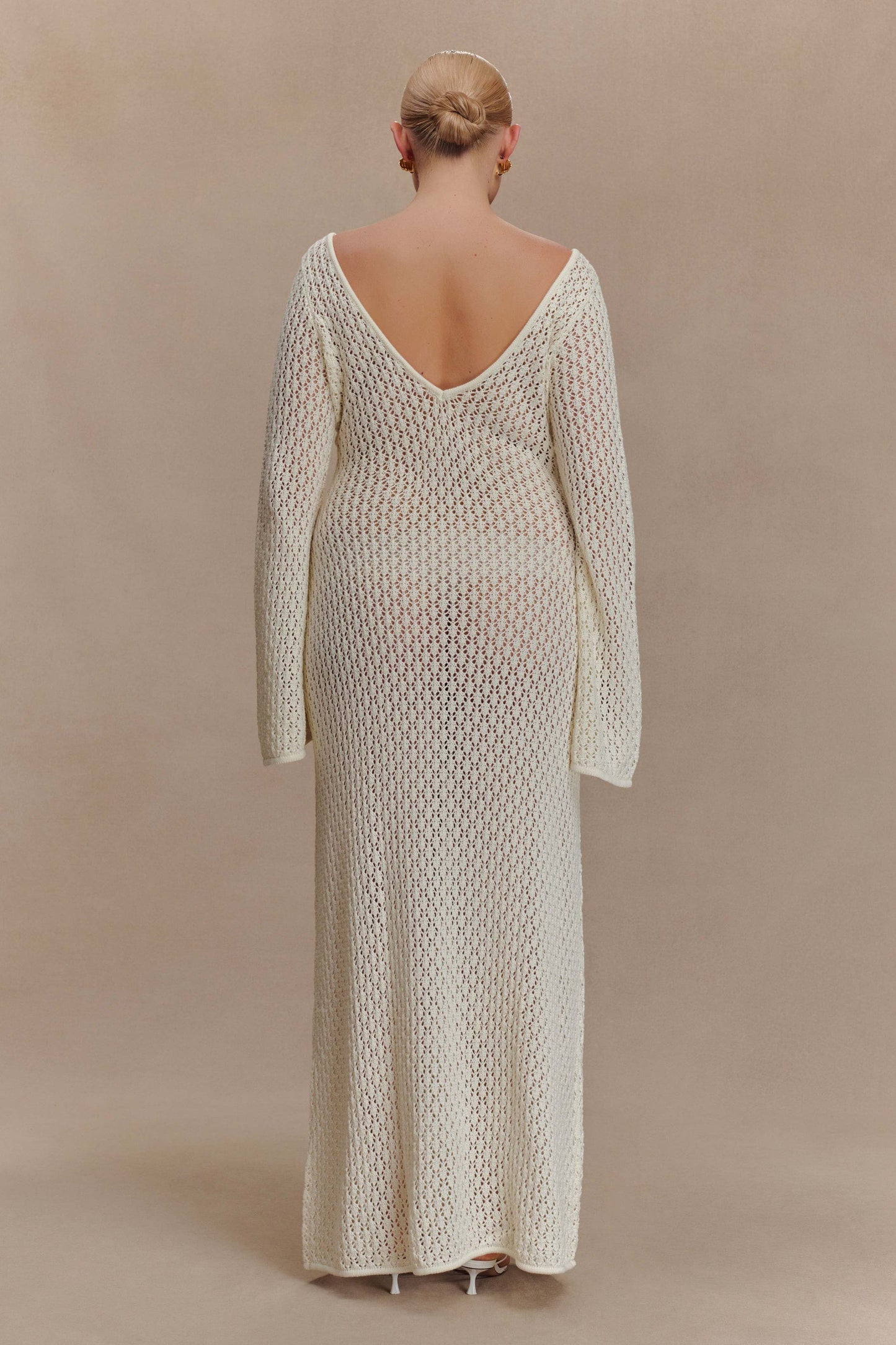 Sorielle Crochet Fishtail Flare Sleeve Maxi Dress