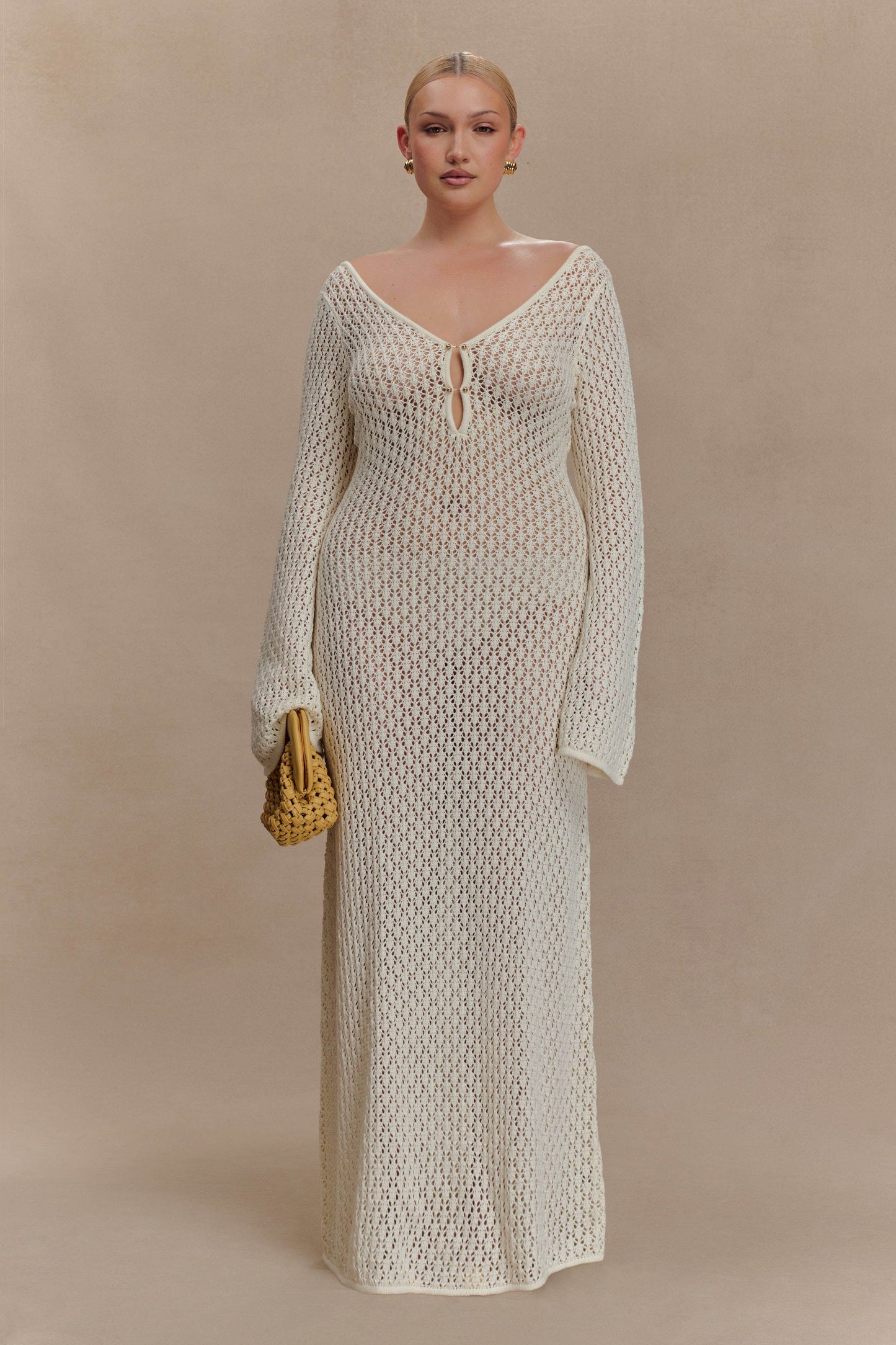 Sorielle Crochet Fishtail Flare Sleeve Maxi Dress
