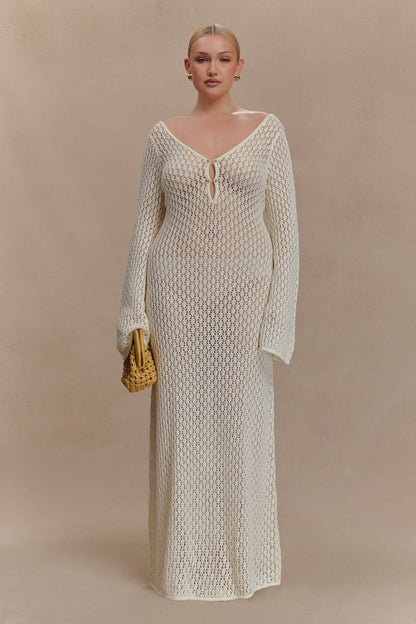 Sorielle Crochet Fishtail Flare Sleeve Maxi Dress