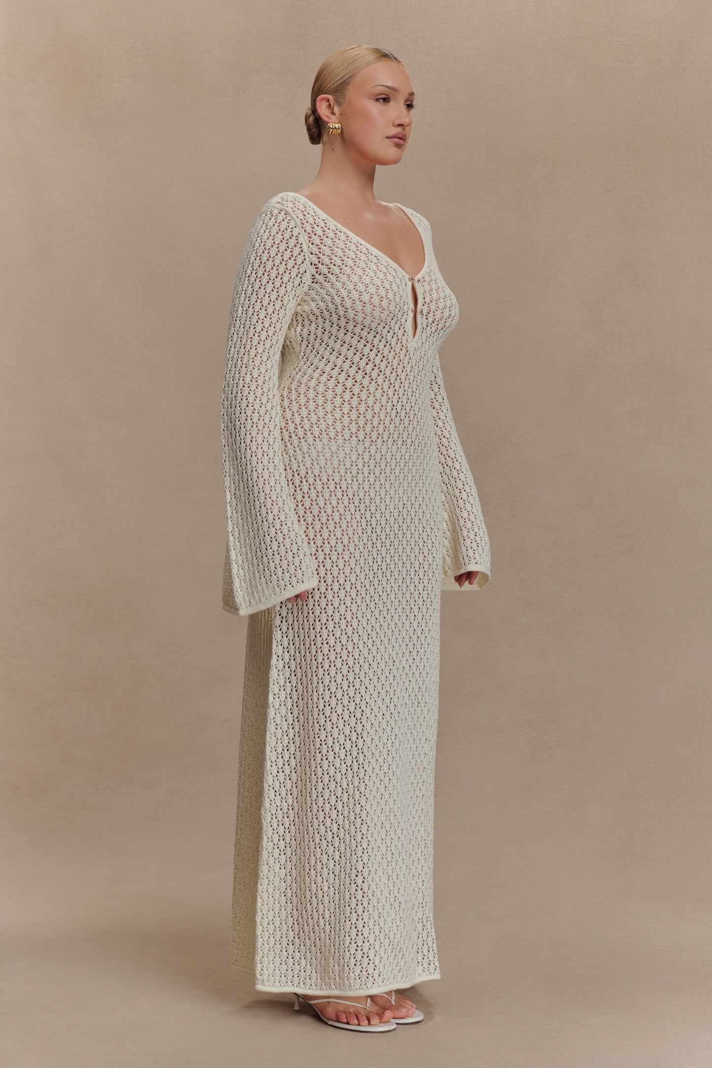Sorielle Crochet Fishtail Flare Sleeve Maxi Dress