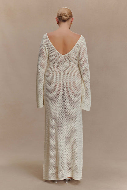 Sorielle Crochet Fishtail Flare Sleeve Maxi Dress