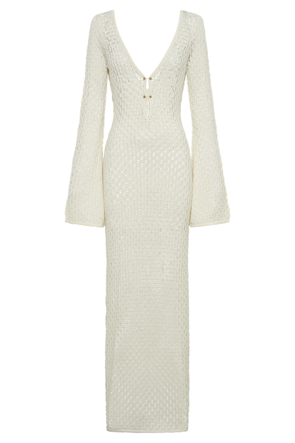 Sorielle Crochet Fishtail Flare Sleeve Maxi Dress